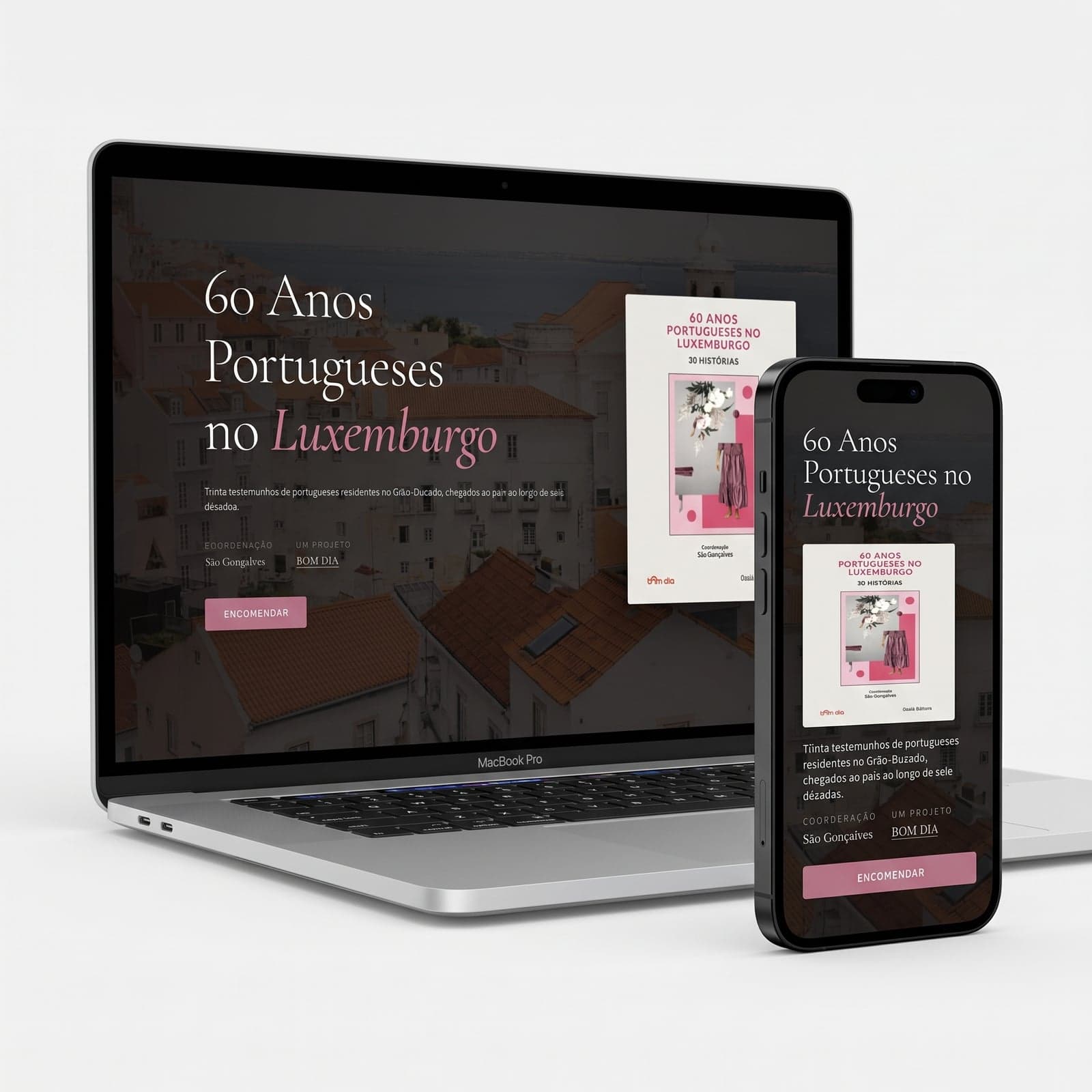 Landing page for Bom Dia's 60-years book